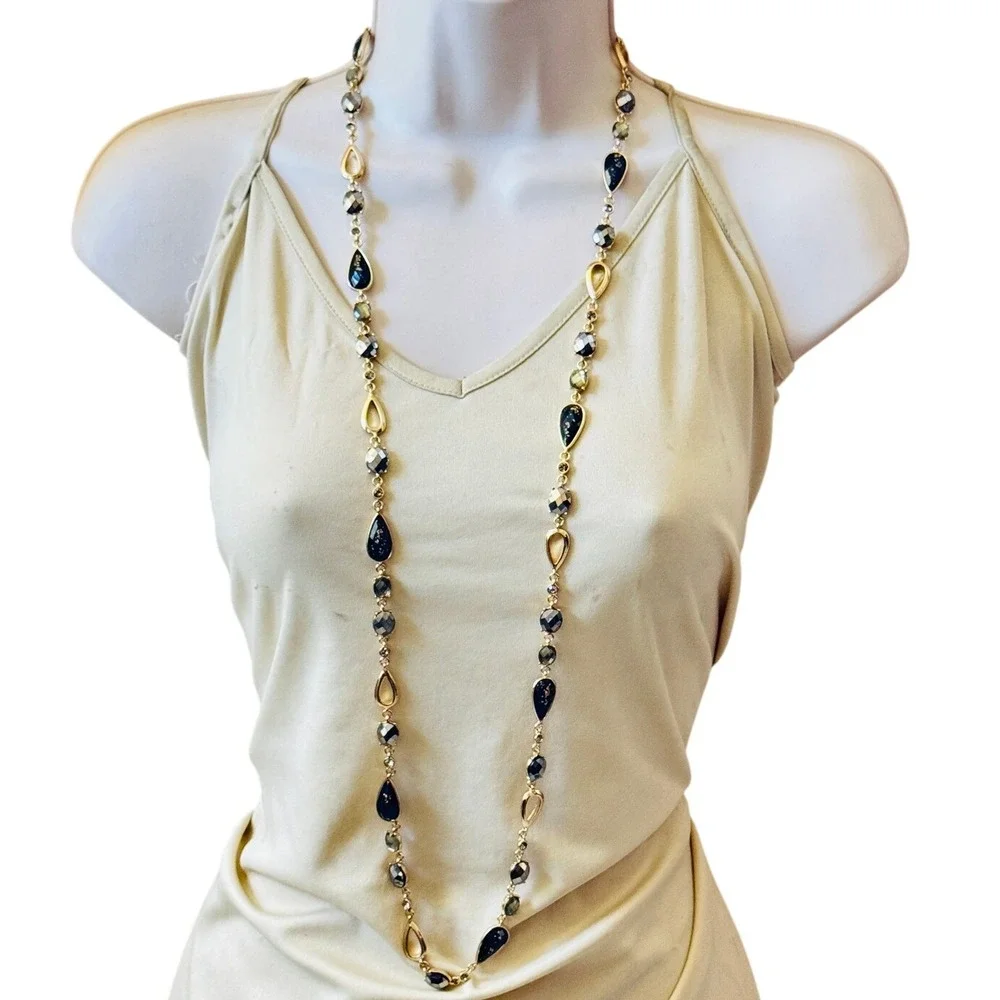 Anne Klein signed Gold Regal necklace VTG link Chain‎ Crystal Designer High end